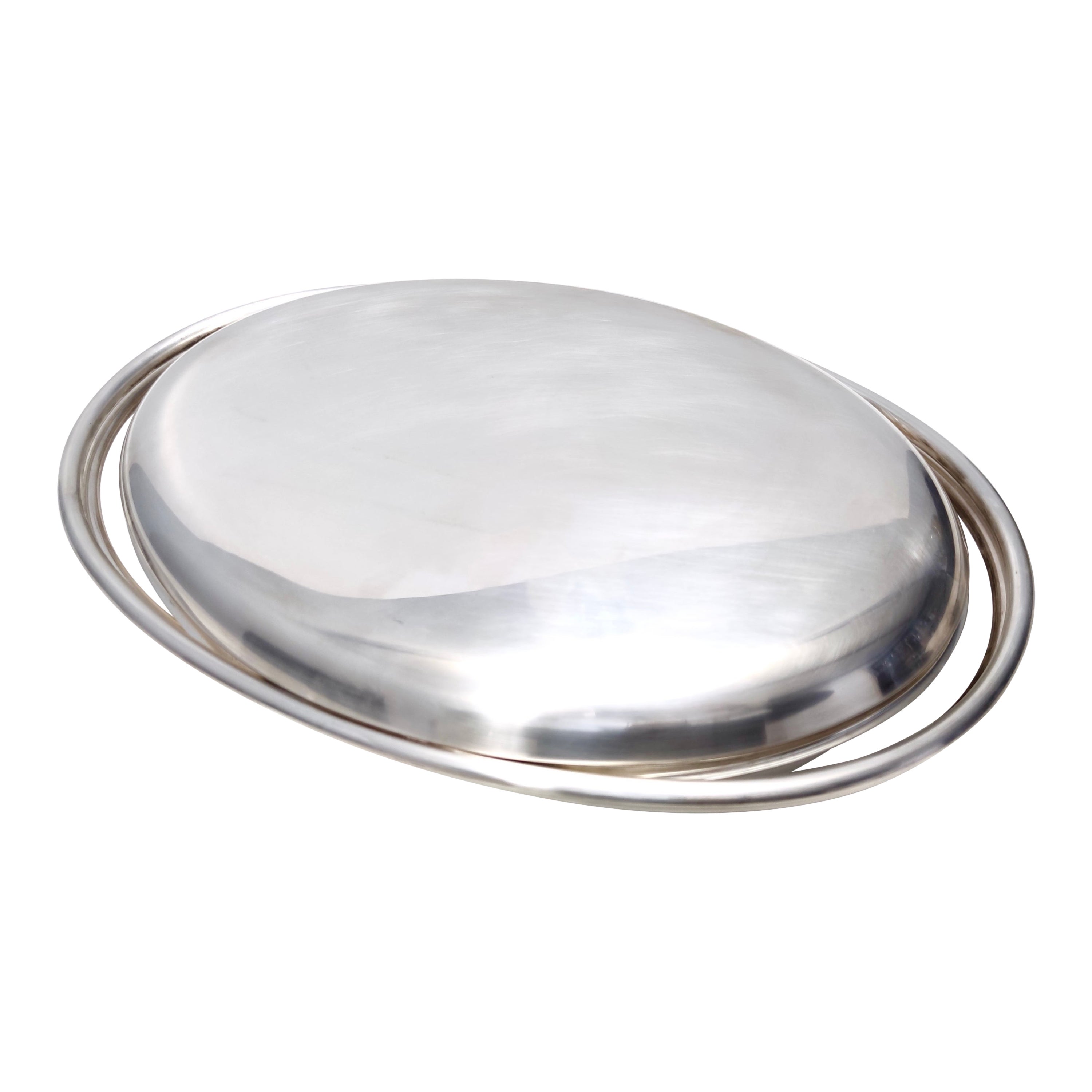 Postmodern Lino Sabattini Silver-Plated Metal Serving Plate, Marked, Italy For Sale