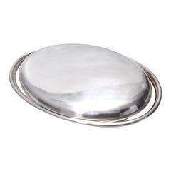 Postmodern Lino Sabattini Silver-Plated Metal Serving Plate, Marked, Italy