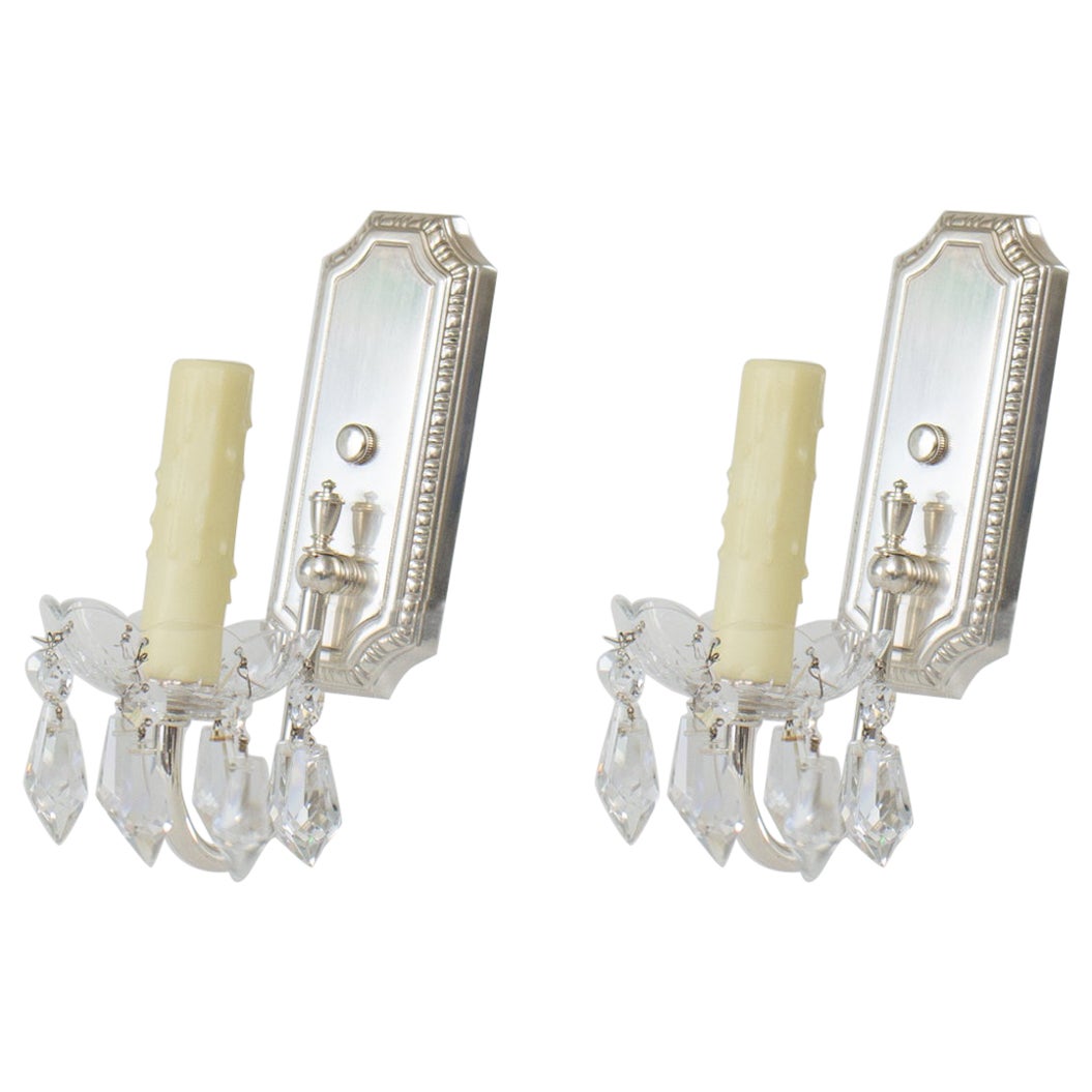 Custom Silver Plate Sconces with Crystals - a Pair