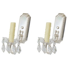 Vintage Custom Silver Plate Sconces with Crystals - a Pair