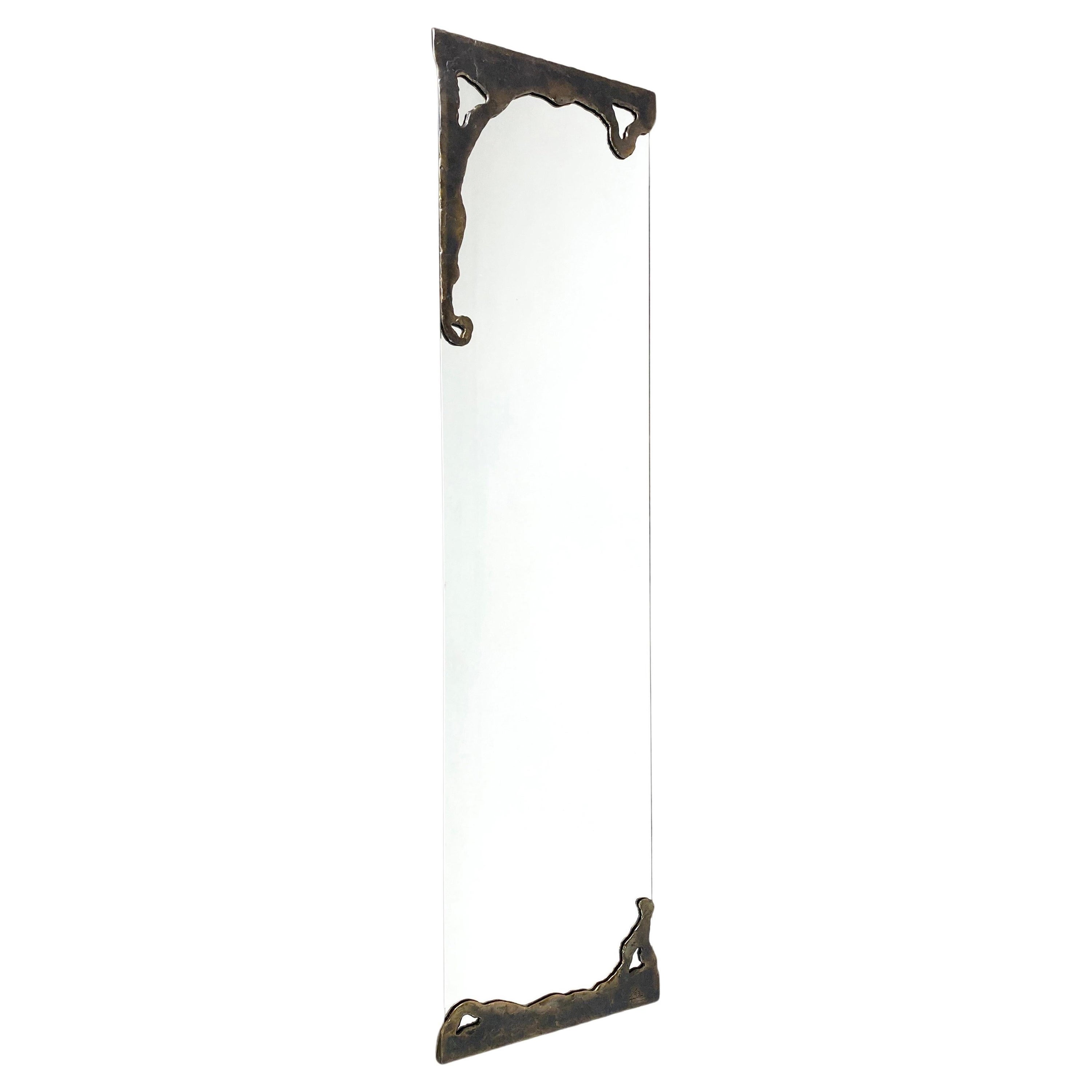 Lothar Klute Sculptural Wall Mirror with Bronze Frame Signed 'LK93‘ For Sale