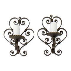 Early 20th Century Wrought Iron Pin Up Sconces, a Pair