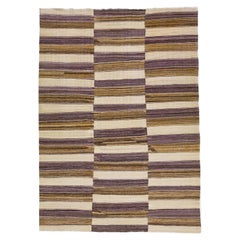 Room Size Striped Flatweave Kilim Wool Rug in Beige