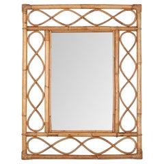 Midcentury French Riviera Bamboo and Rattan Rectangular Wall Mirror, Italy 1960s
