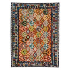 Modern Flatweave Kilim Wool Rug with Allover Multicolor Design
