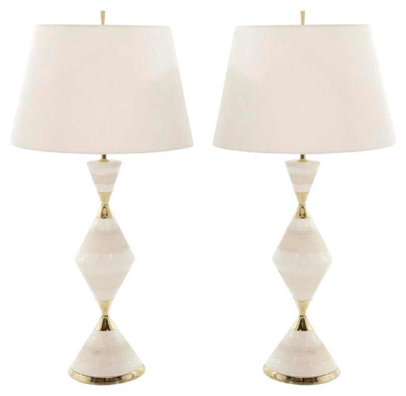 Porcelain Hourglass Table Lamps by Gerald Thurston, 1950s For Sale