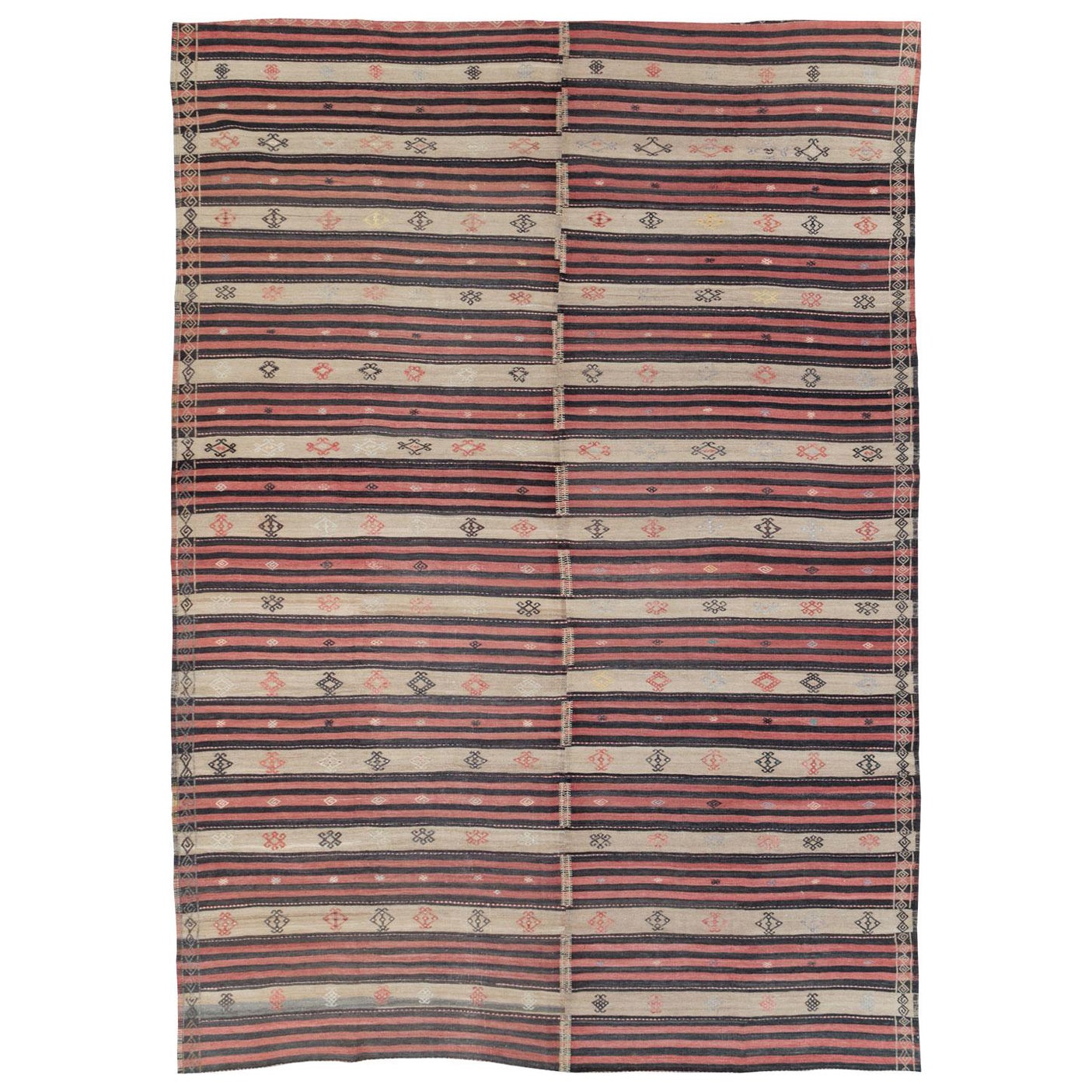 Tapis Kilim turc à tissage plat fait à la main du milieu du 20e siècle, de taille standard en vente