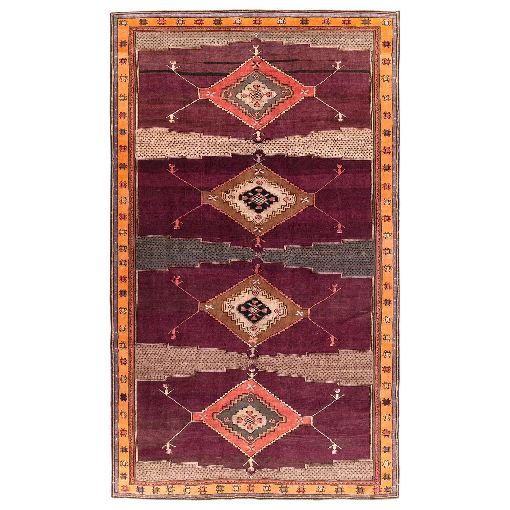 Mid-20th Century Handmade Turkish Tribal Long & Narrow Room Size Carpet For Sale