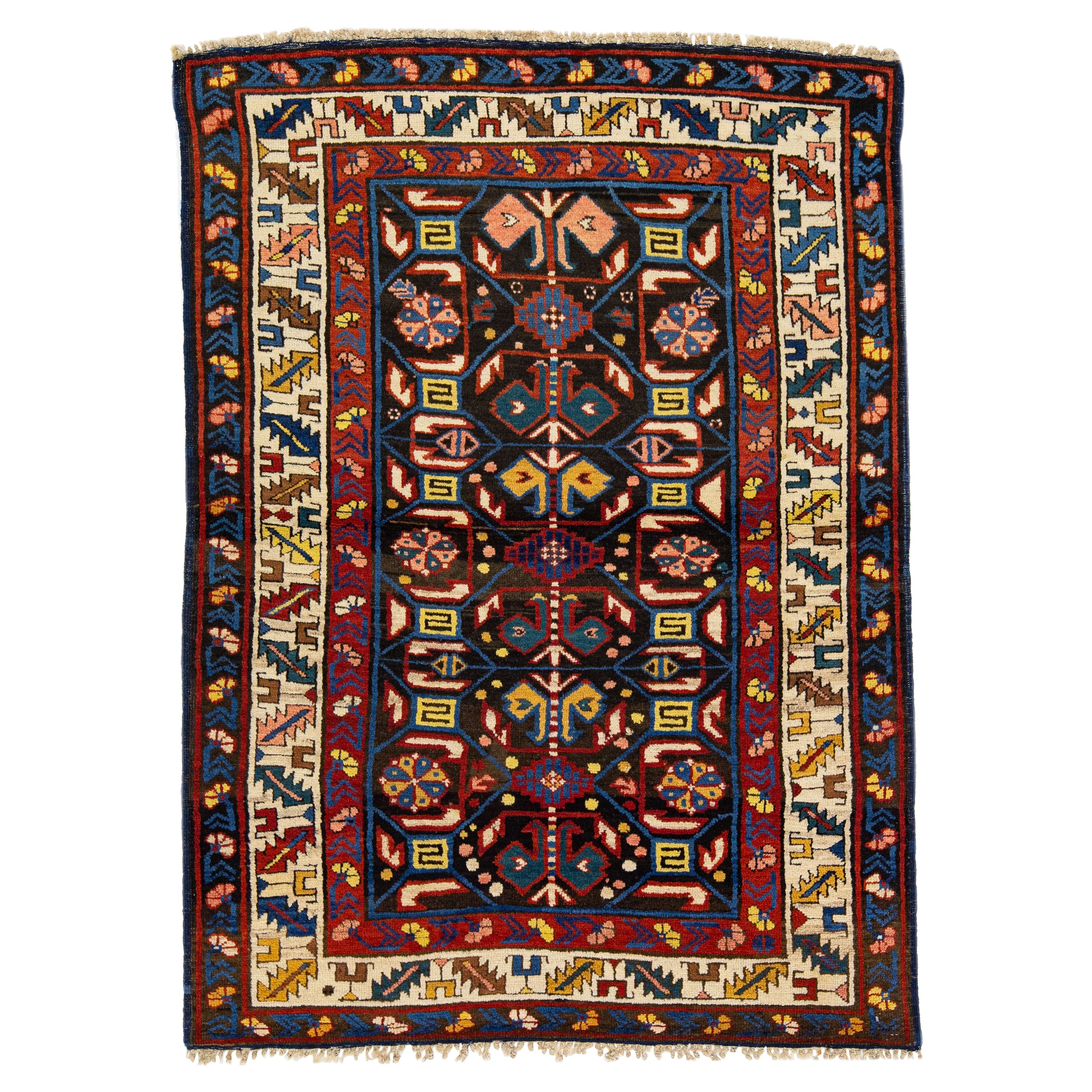 1900's kaukasischen Kazak handgefertigt Scatter Wolle Teppich In Braun