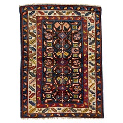 Alfombra caucásica kazaka de lana marrón de 1900, hecha a mano