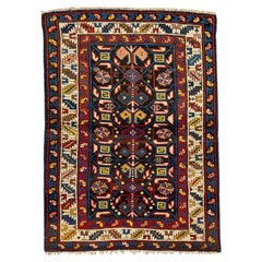 Vintage 1900s Caucasian Kazak Handmade Scatter Wool Rug in Brown