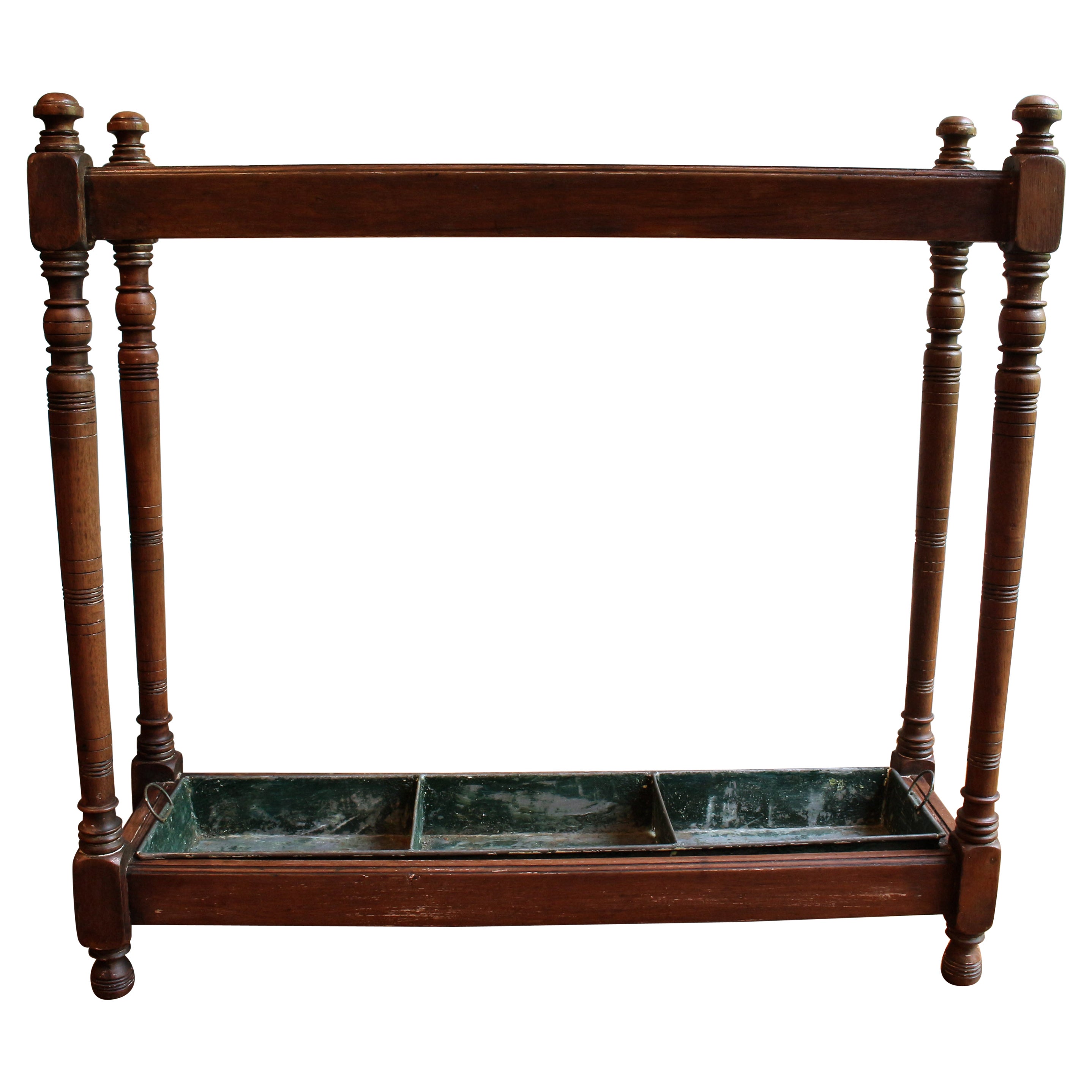 Turned Wood Stick Stand with Drip Tray, circa 1860s 