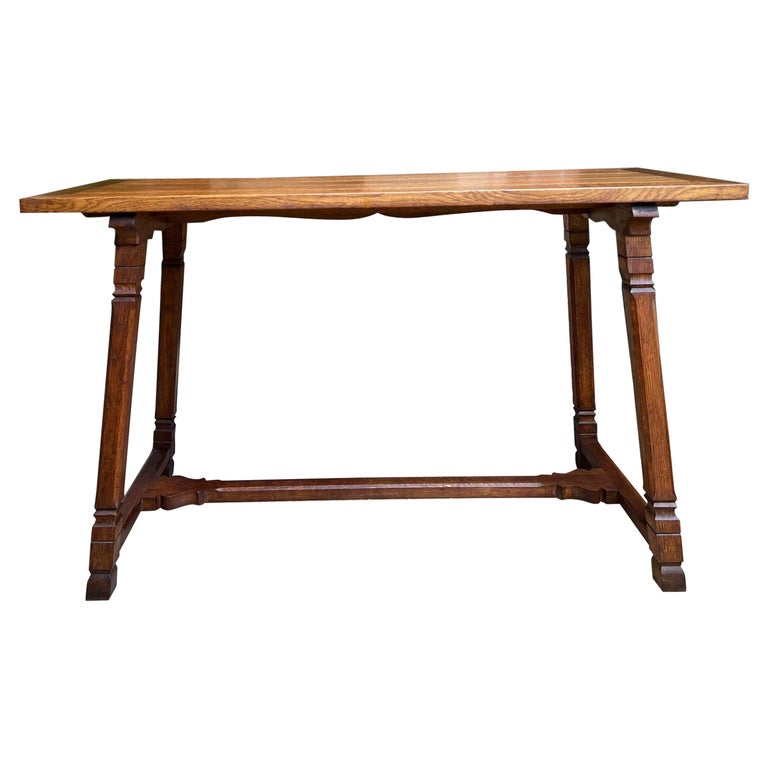 Antique English Altar Table Gothic Arts and Crafts Oak Console Foyer