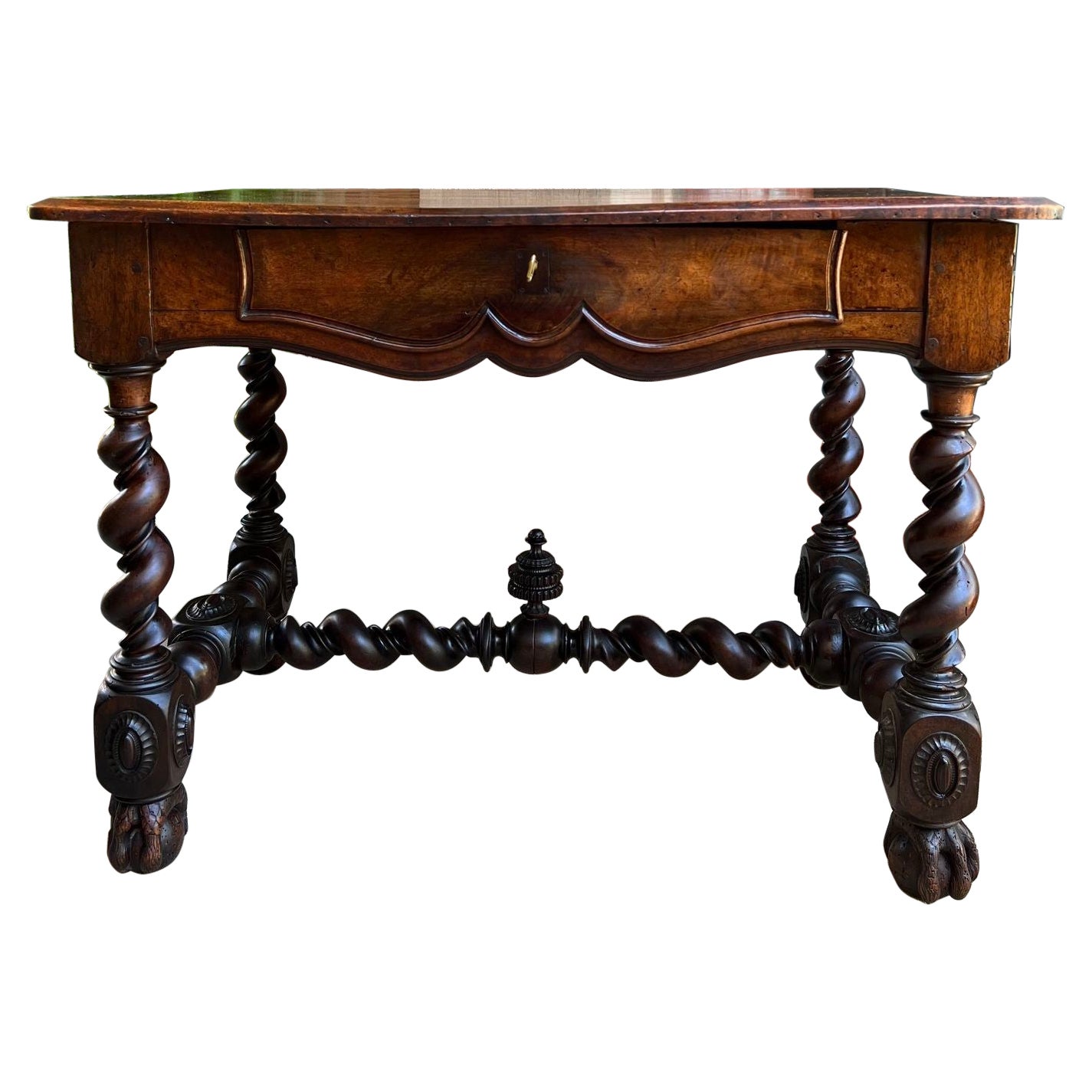 18th Century French Walnut Console Sofa Table Barley Twist Desk Louis XIII
