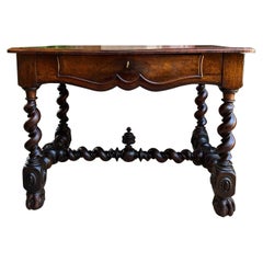 Antique 18th Century French Walnut Console Sofa Table Barley Twist Desk Louis XIII