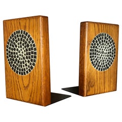 Oak and Ceramic Bookends by Jane and Gordon Martz for Marshall Studios