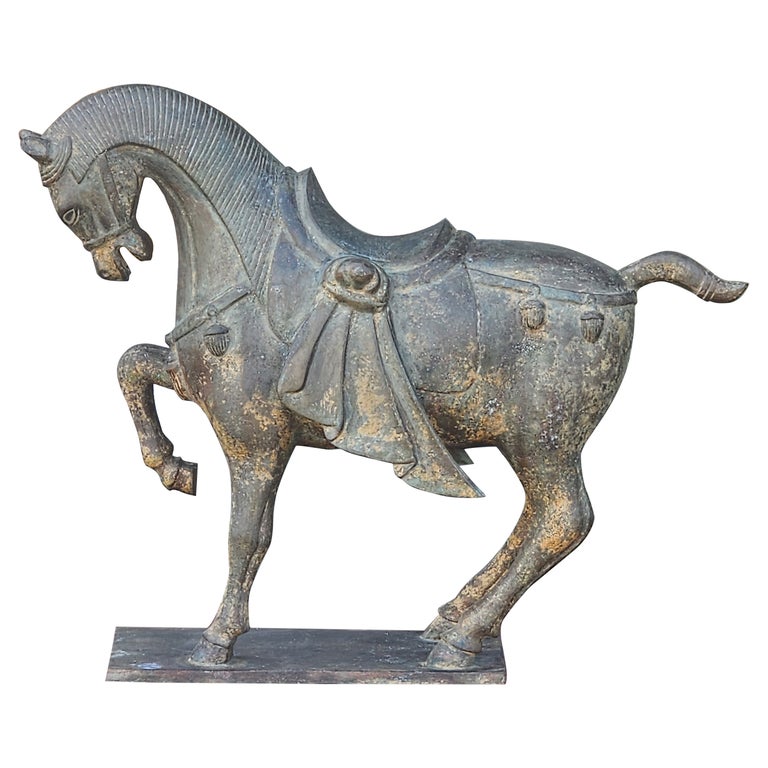 Vintage Large Scale Tang Dynasty Bronze Horse Sculpture For Sale at 1stDibs