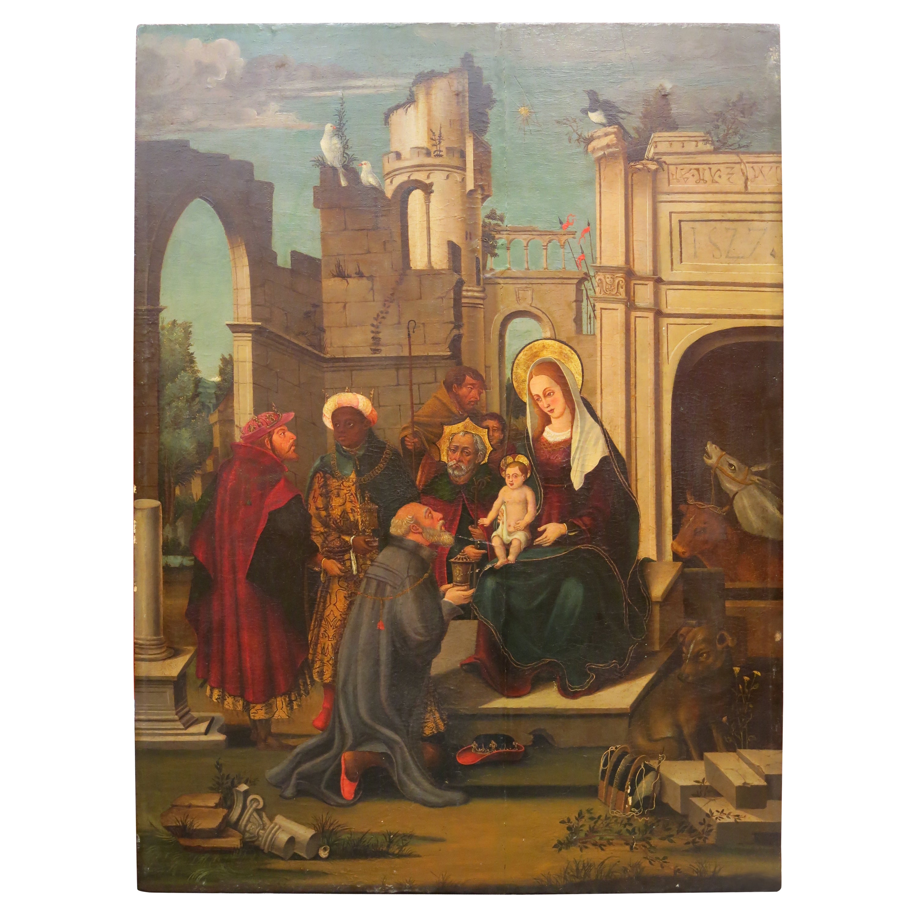 Adoration of the Magi, Catalan Baroque, S.XVI Dated 1527, Oil on Wood