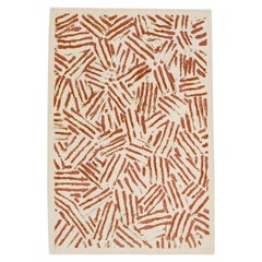 Abstract Handmade Modern Tibetan Wool & Silk Rug in Beige