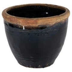 Short Black Glazed Terra Cotta Storage Vase 