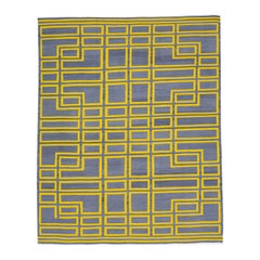 Türkischer Flachgewebe-Kelim-Teppich aus Wolle mit geometrischem Motiv in Grau & Gelb