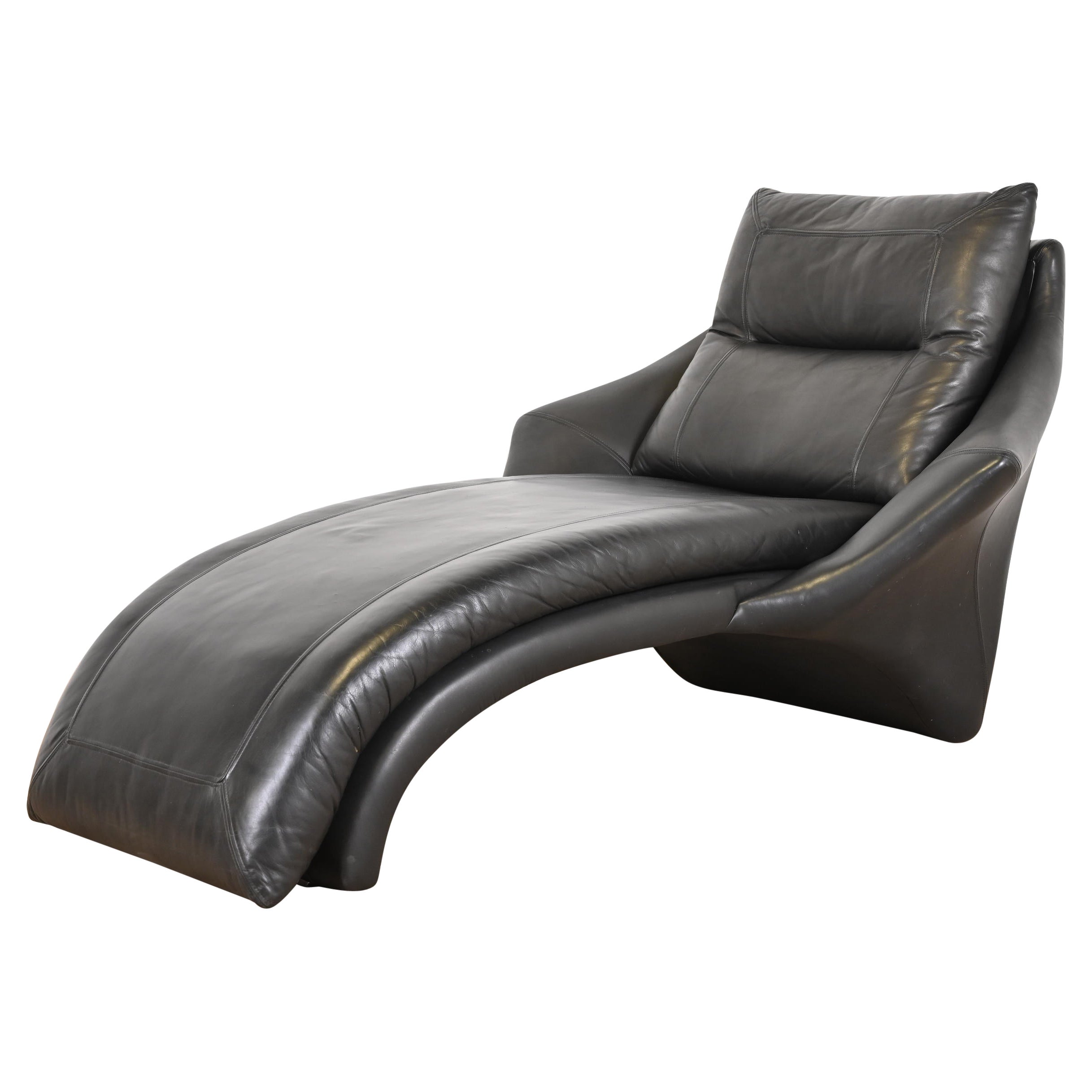 Roger Rougier Modern Black Leather Chaise Lounge For Sale