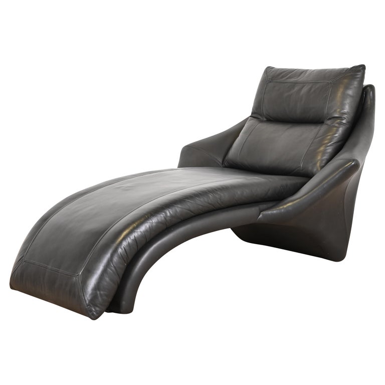 Roger Rougier Modern Black Leather Chaise Lounge For Sale at 1stDibs
