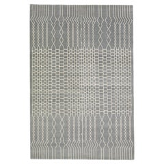 Gray Modern Handmade Geometric Designed Wool & Silk Tibetan Rug