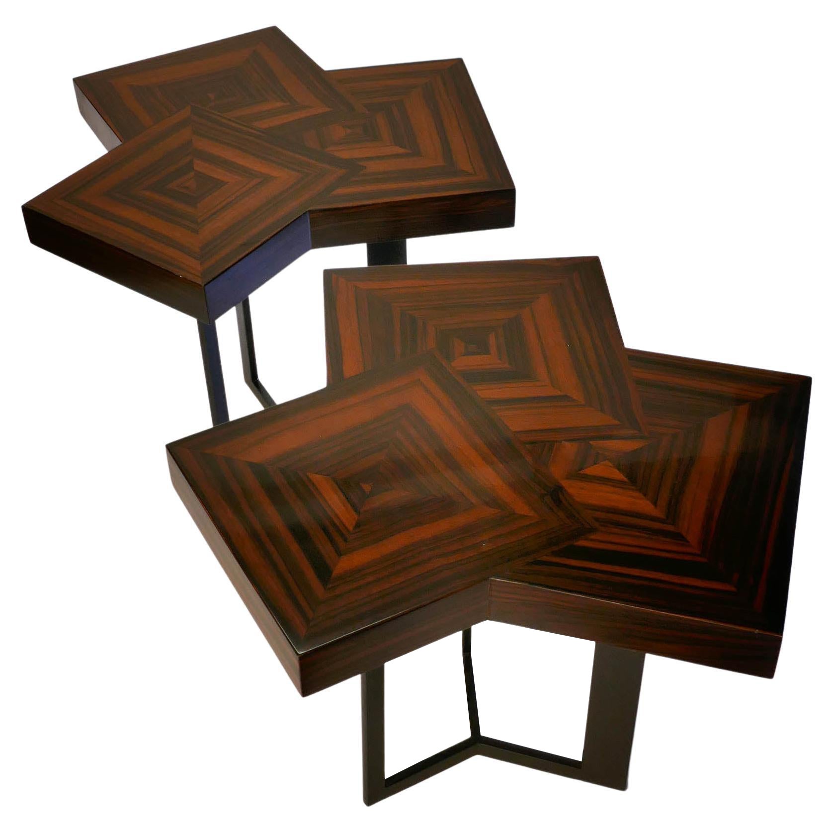 Pair of Coffee or End Table "Cubes" in Macassar Ebony Marquetery by A. Lefort For Sale