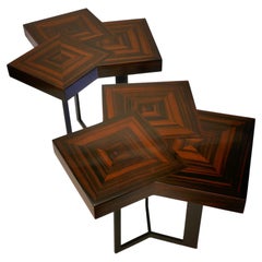 Pair of Coffee or End Table "Cubes" in Macassar Ebony Marquetery by A. Lefort