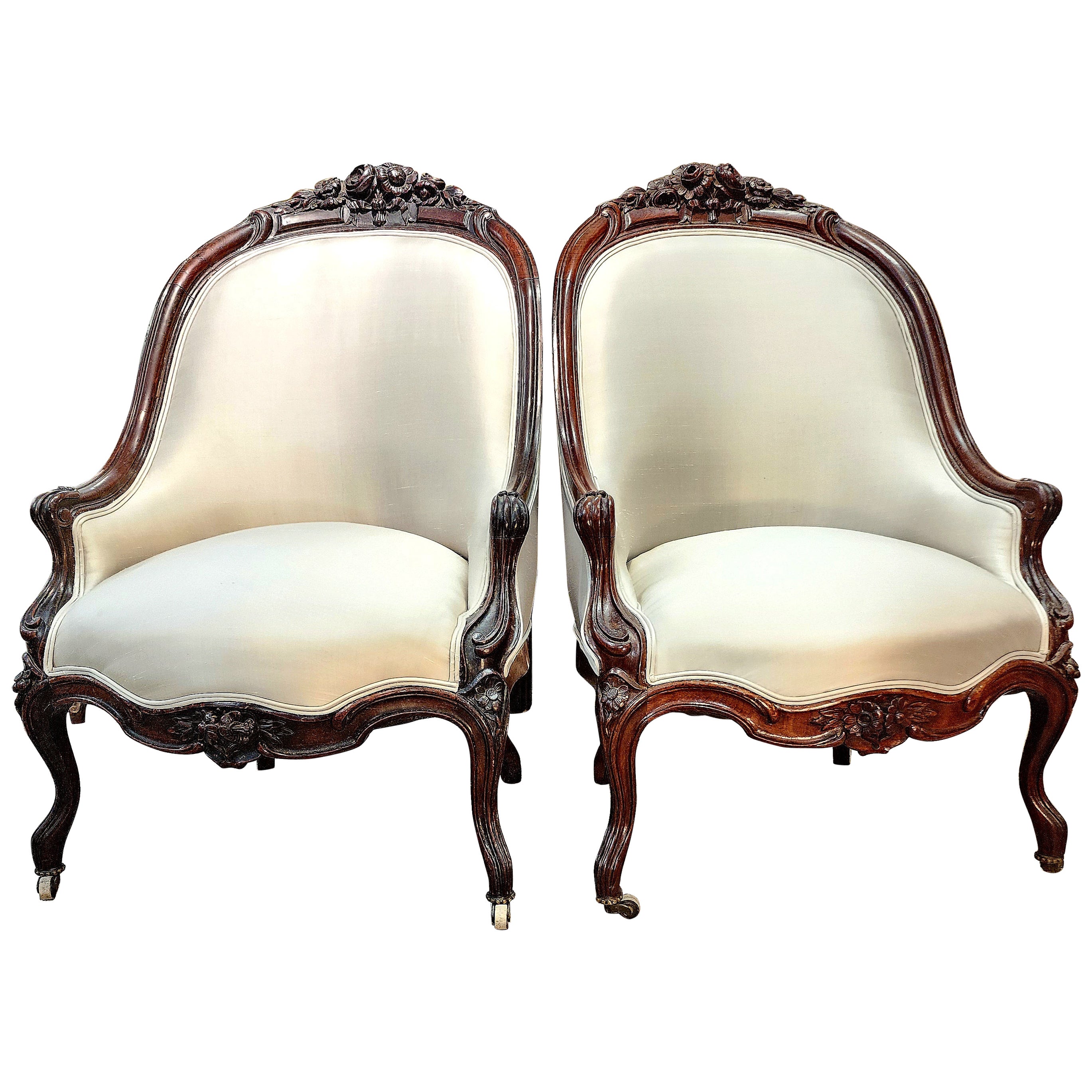 Rosewood Rococo Revival Slipper Chairs France A Pair 