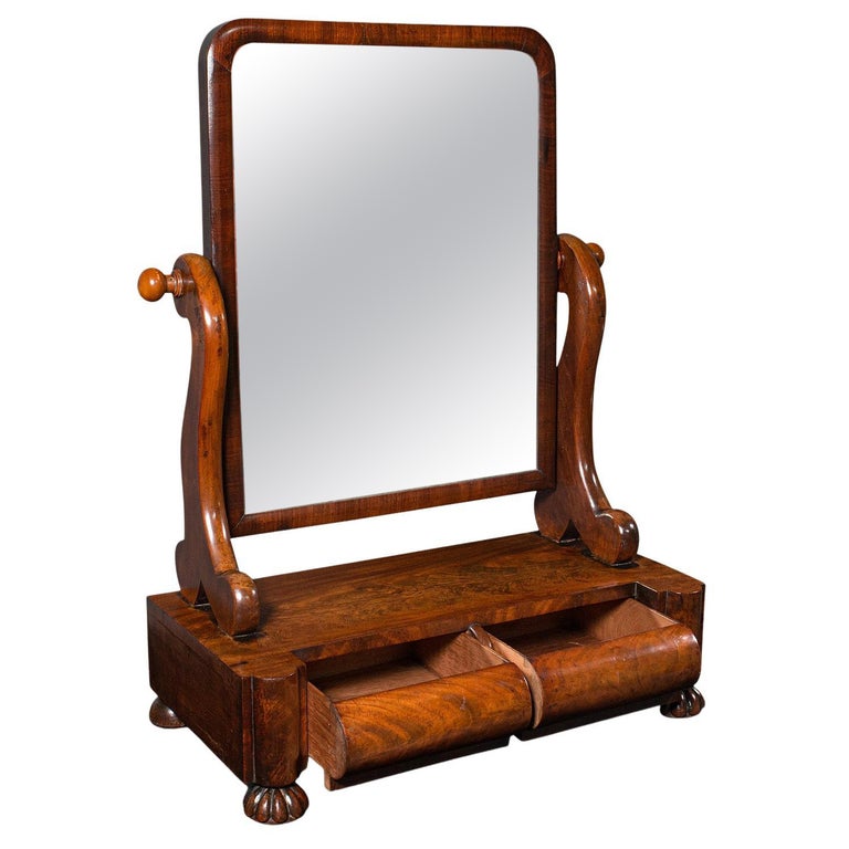 Antique Dressing Table Mirror, English, Original Glass, Barrel Front, William IV For Sale at 1stDibs