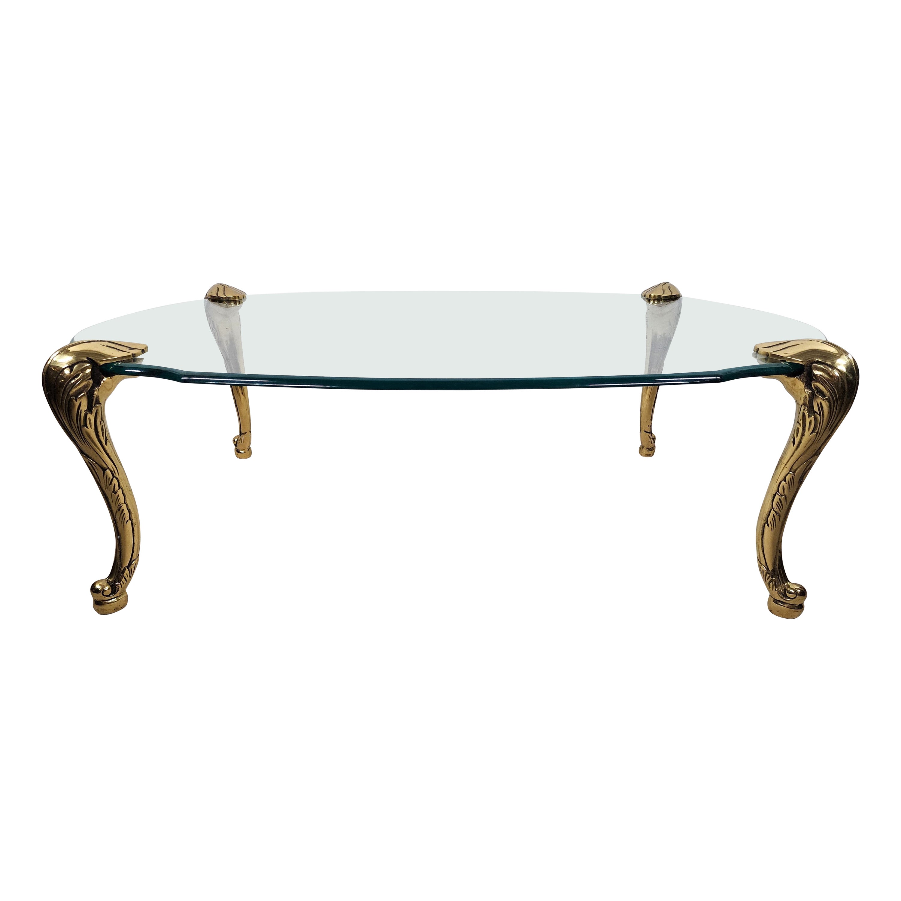 French Provincial Coffee Table Brass & Glass 1970s by Chapman For Sale
