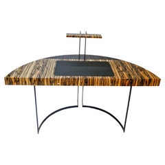21st Century Desk Wight Ebony and Black Leather with Metal Leg by Aymeric Lefort