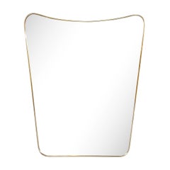 Mid-Century Modern Amorphic Shield Form Polished Brass Wrapped Mirror