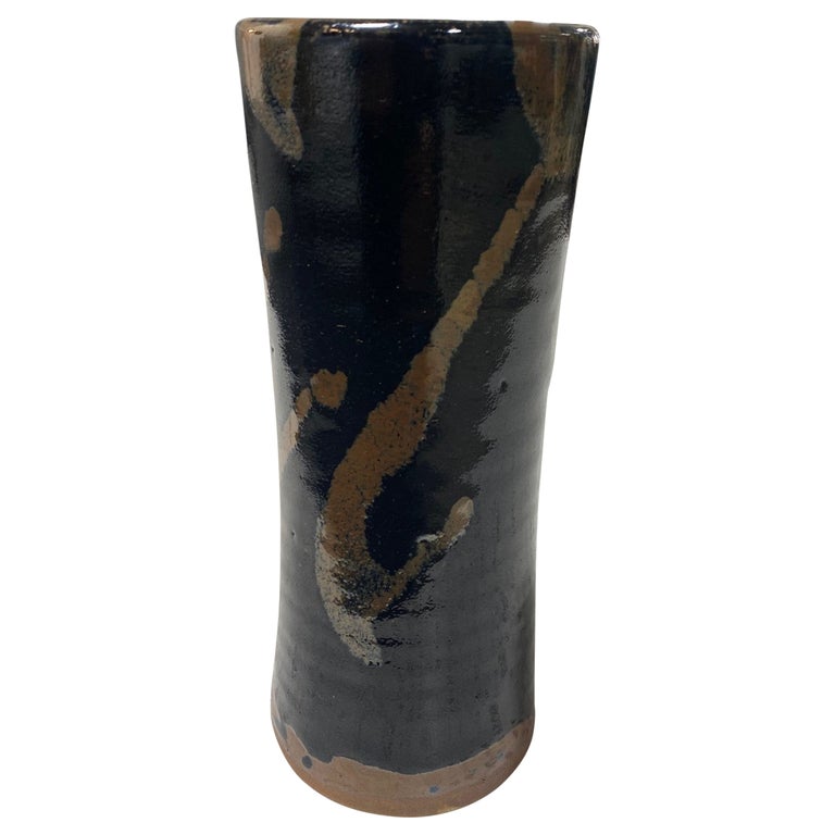 Vase En Grès émaillé Tenmoku Marron Texture Spirales