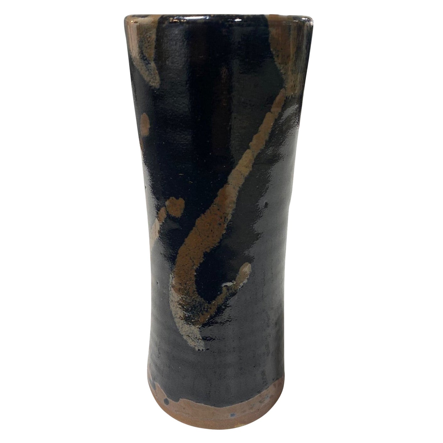 Vaso di Shoji Hamada Tenmoku con smalto e Kaki e scatola originale sigillata e firmata