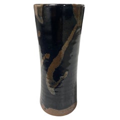 Vaso di Shoji Hamada Tenmoku con smalto e Kaki e scatola originale sigillata e firmata