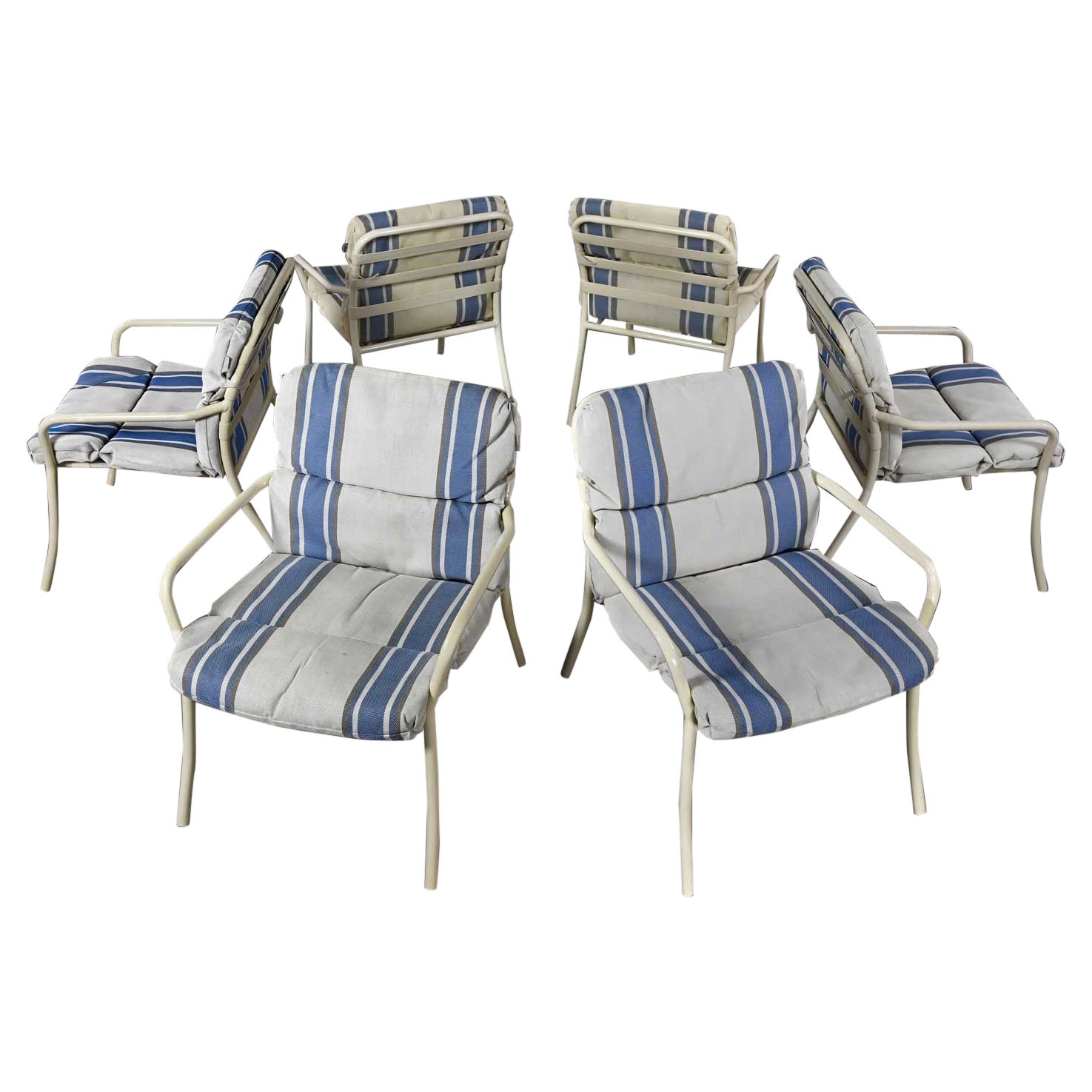 Mid-20th Century MCM Tropitone Outdoor Chairs with Vinyl Straps & Cushions Set 6