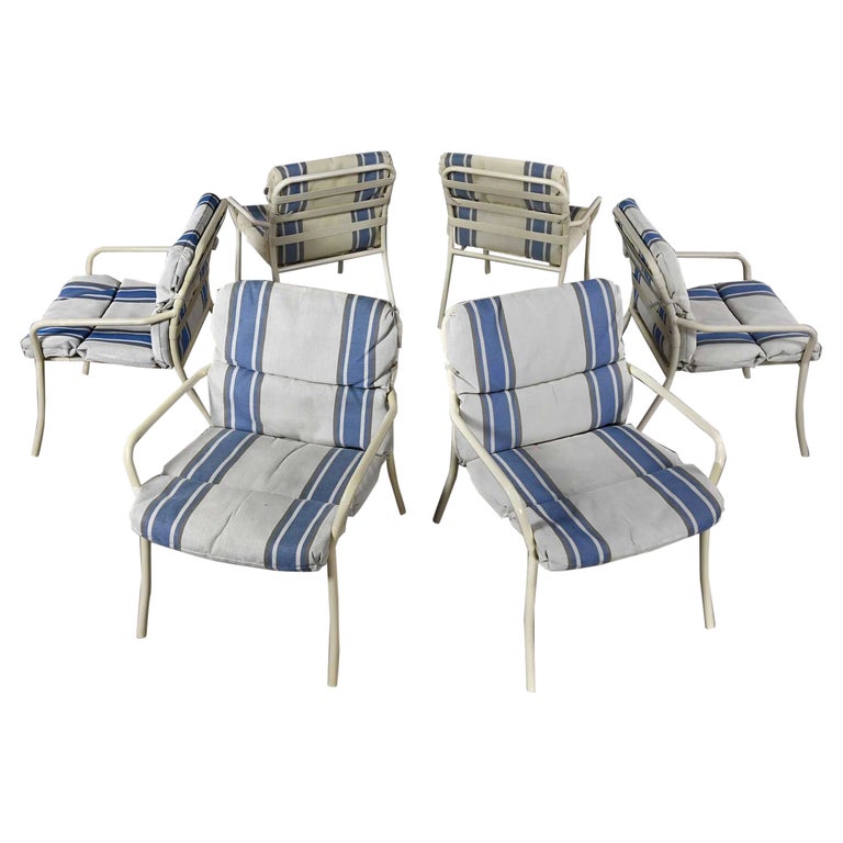 Mid20th Century MCM Tropitone Outdoor Chairs with Vinyl Straps and Cushions Set 6 For Sale at