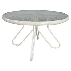 Used MCM Style Tropitone Outdoor Dining Table Pedestal Base Round Dimpled Glass Top