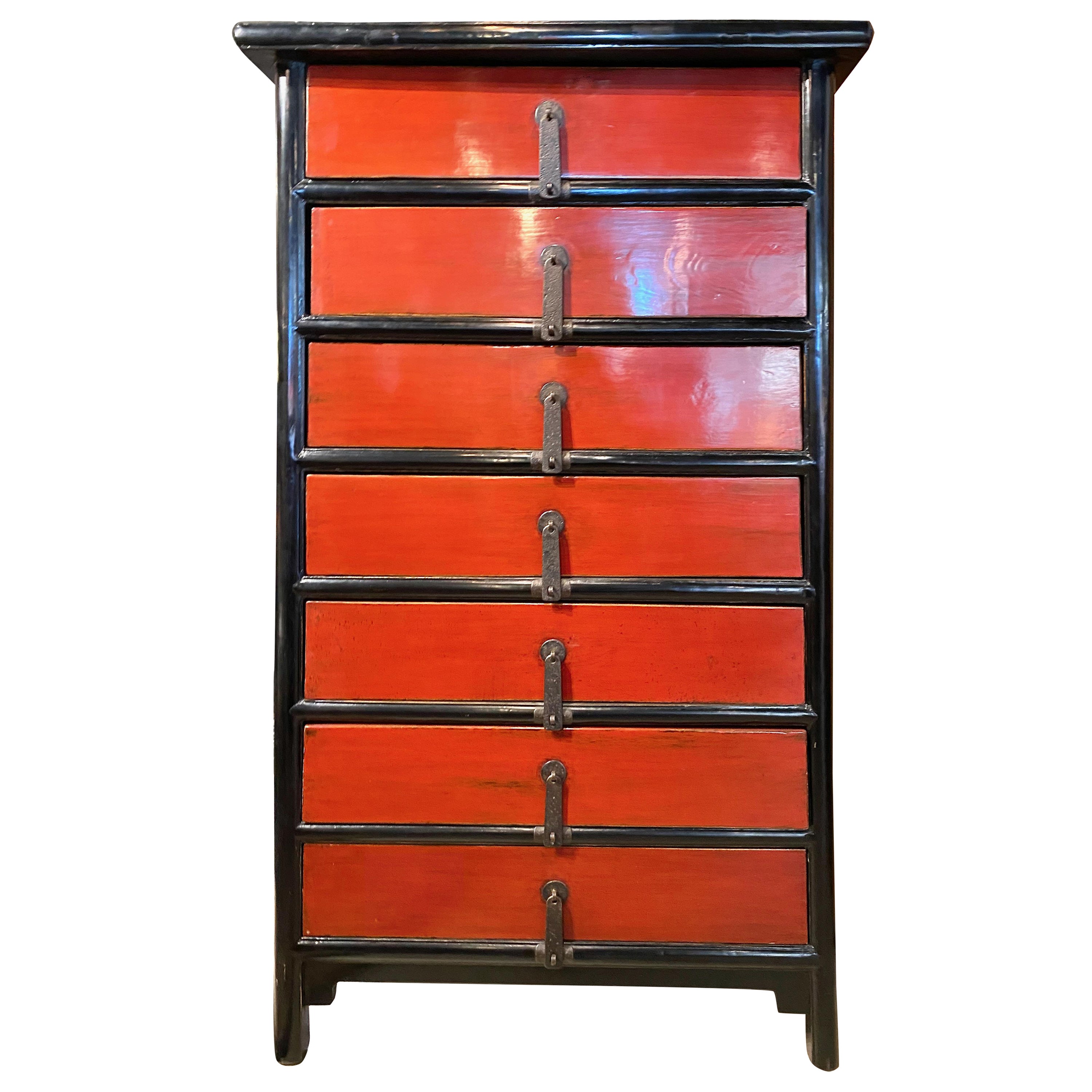 Contemporary Japanese Temple-Form Tall Lacquered Chest For Sale