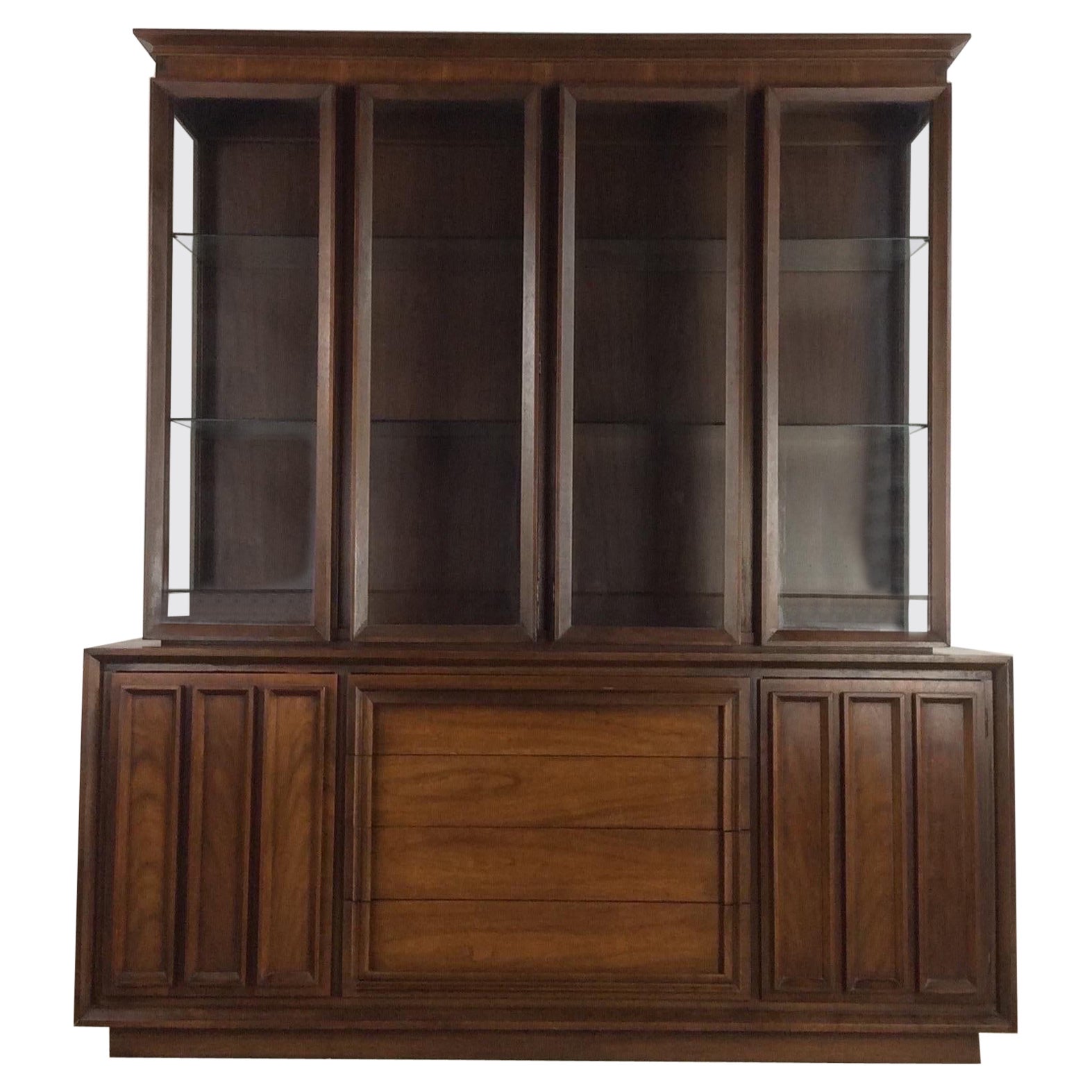 Mid-Century Modern 2pc China Cabinet with Glass Shelves For Sale