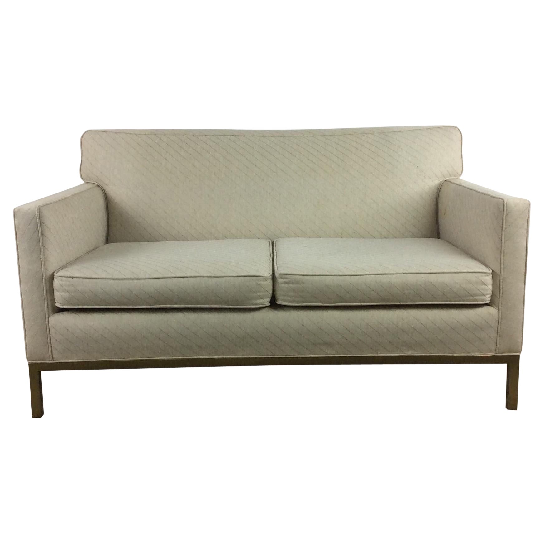 Midcentury Loveseat Sofa with Brass Base For Sale