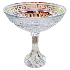 Large Vintage Cut Greek Key Crystal Compote