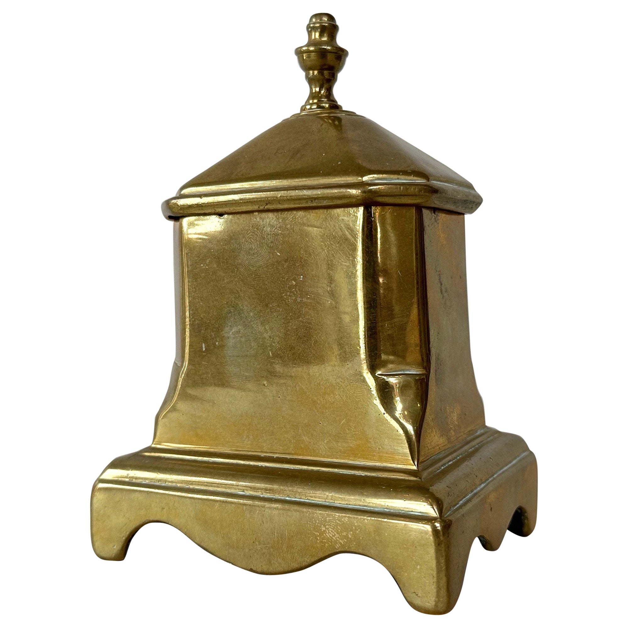 Antique American Queen Anne Period Lidded Brass Tobacco Box, circa 1750 For Sale