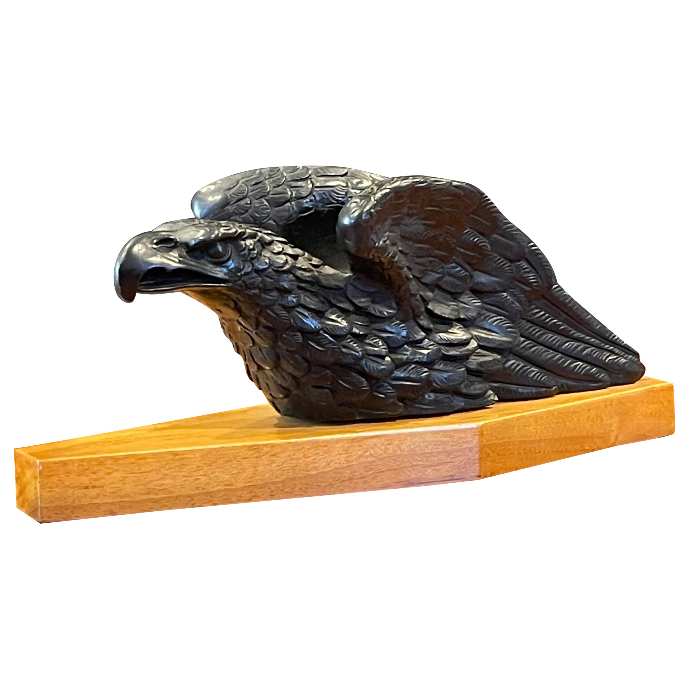 Elegant Carved Bald Eagle on Wood Base Pipe Holder / Stand / Rest by Dunhill For Sale