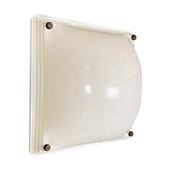 Vintage Italian Modern Wall or Ceiling White Plexiglass and Metal Lamp, 1970s
