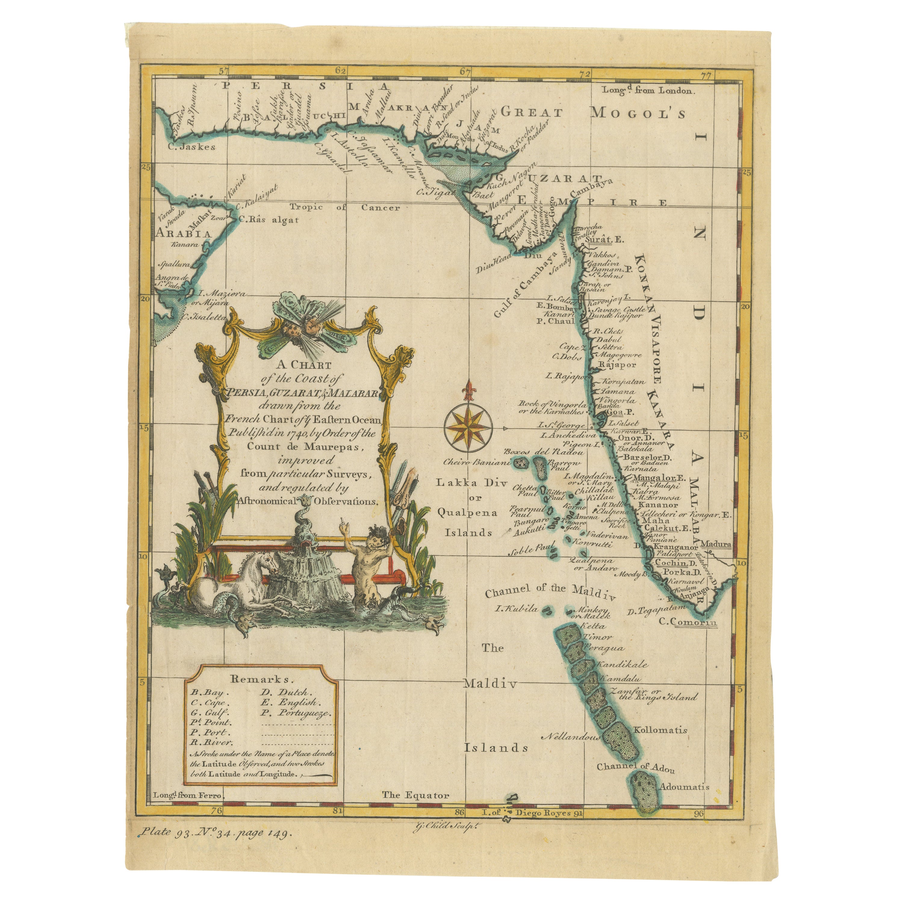 Antike Karte der Region des arabischen Meeres