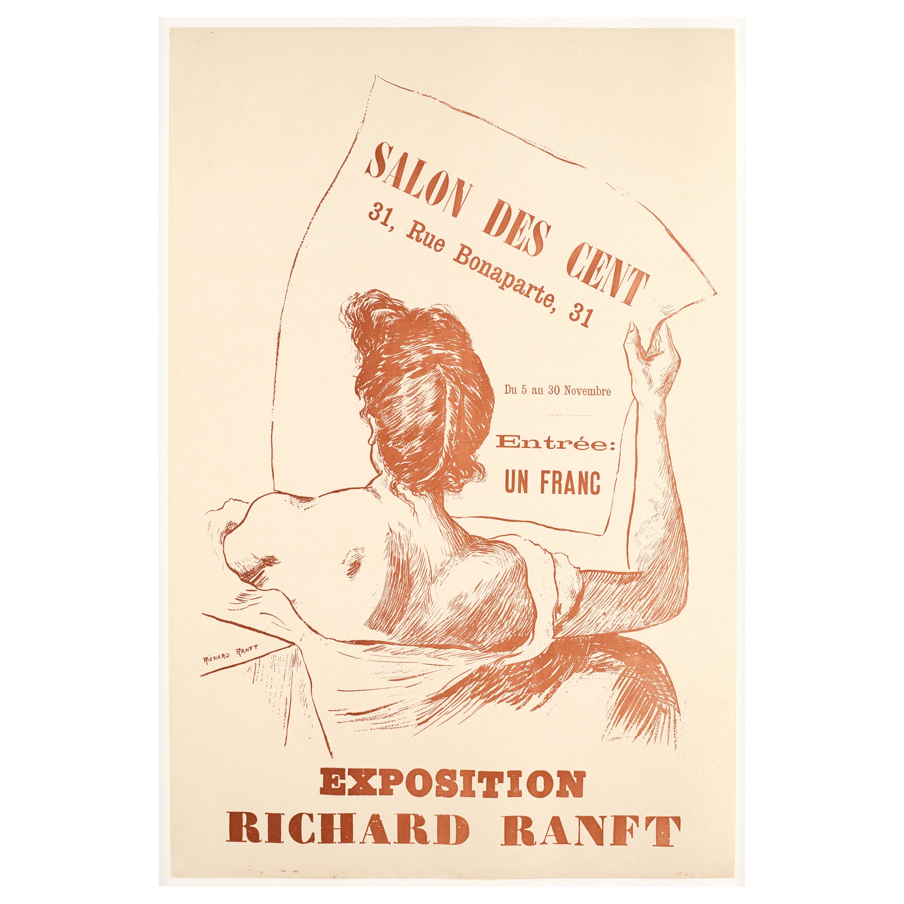 Richard Ranft, Original Vintage Poster, Salon des Cent, Exhibition, Paris, 1894 For Sale